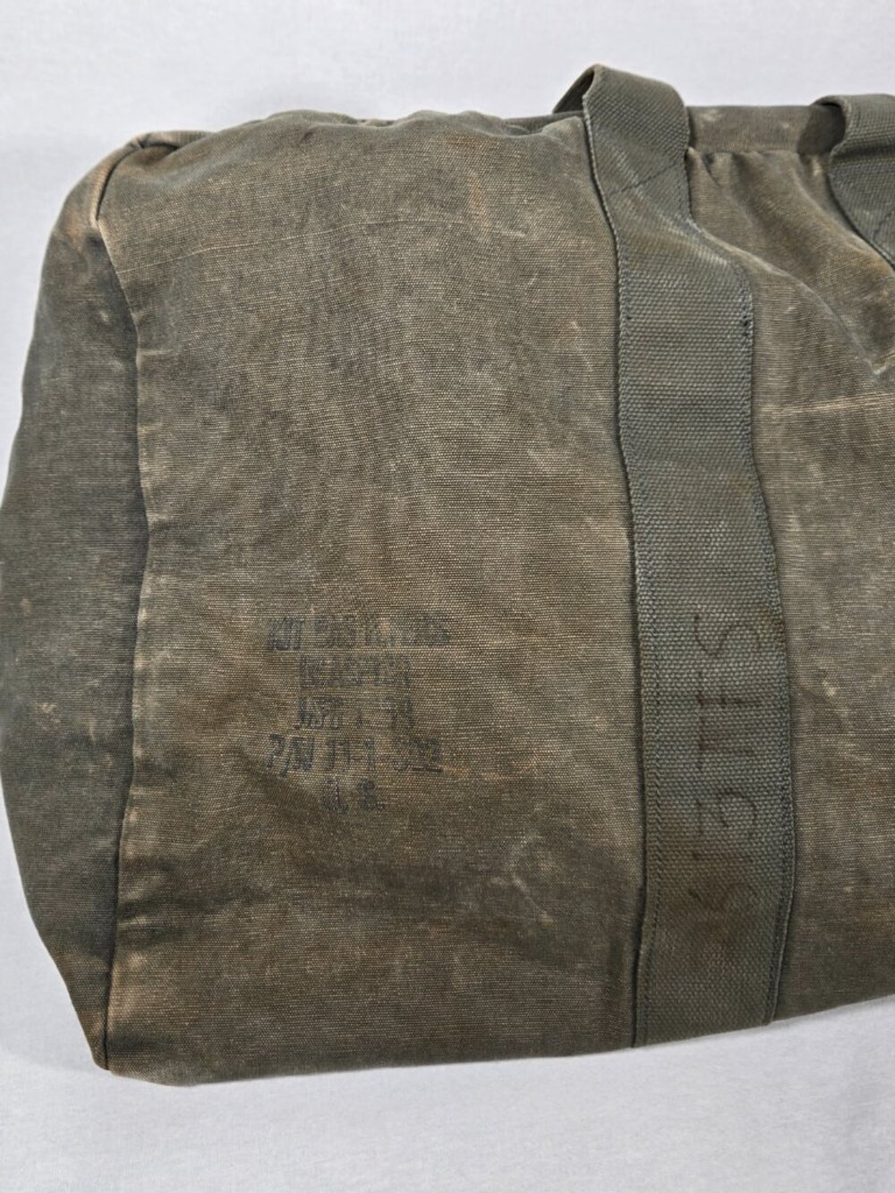 U.S.A. ORIGINAL Vintage 30s 40s Army Military SAGE CANVAS Duffel BAG Sz.33x18x15 - Picture 10 of 17
